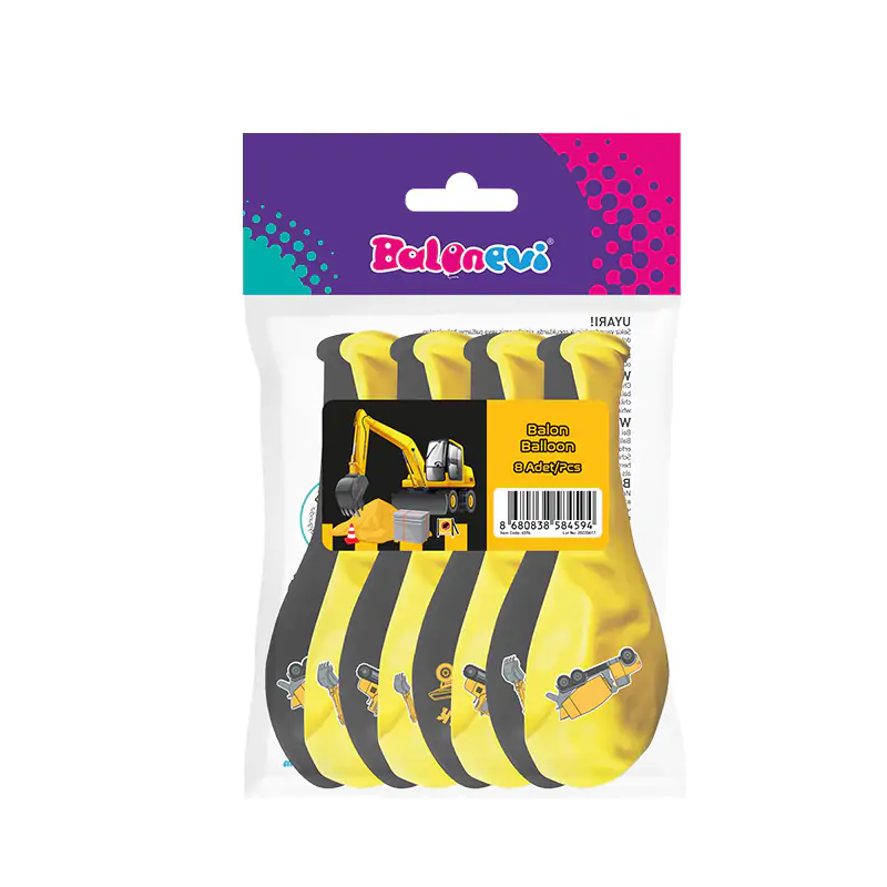 4+1 İnşaat Baskılı 12” Pastel Balon 8’li